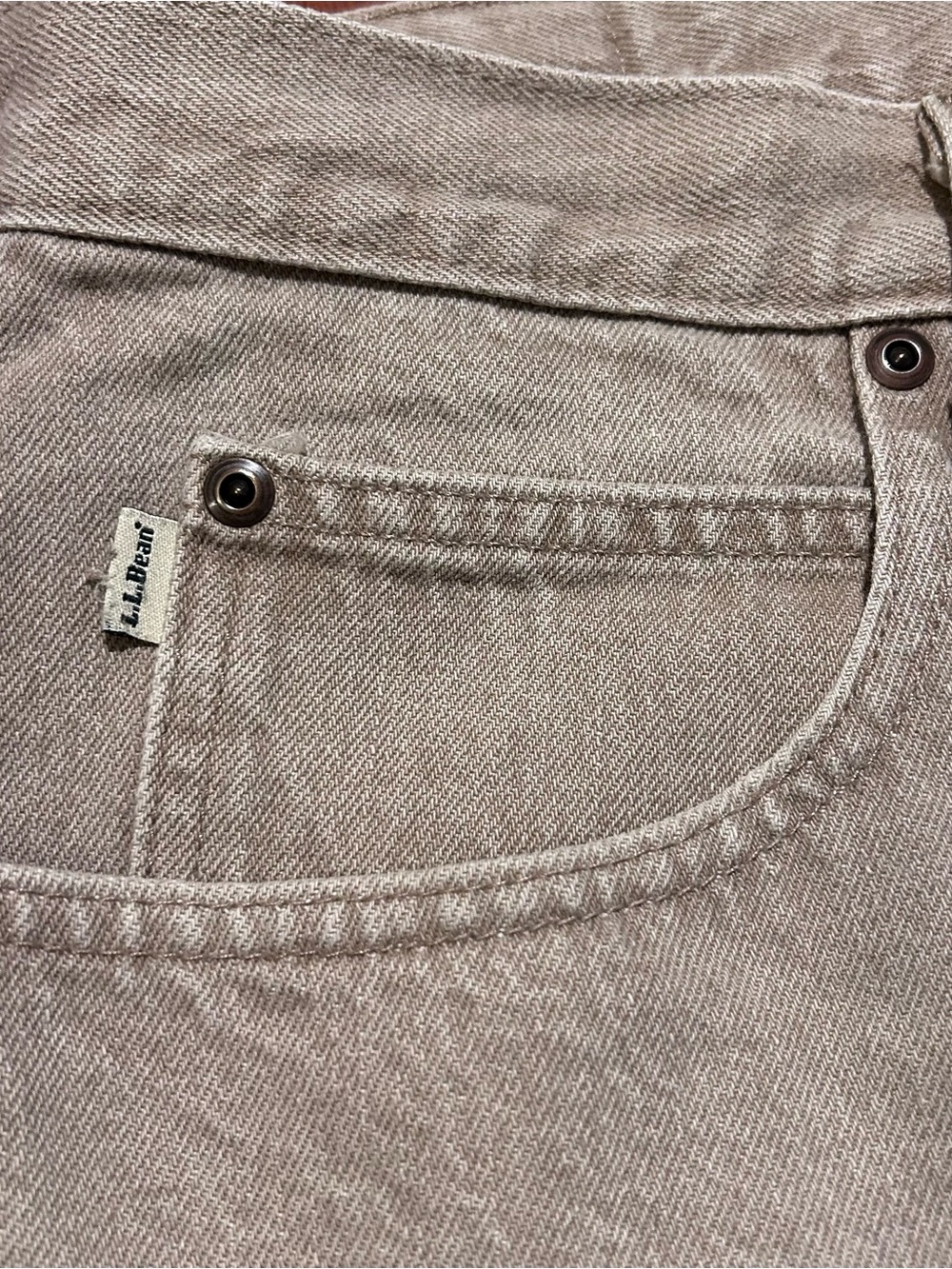Vintage L.L. Bean Double L Outdoor Gorpcore Baggy Tan Khaki Denim Jeans 34x29 - Picture 4 of 13
